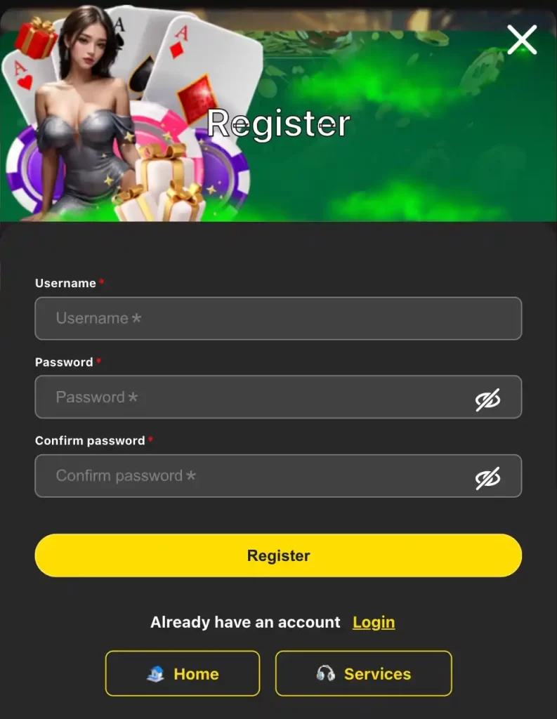 NEWJILI registration page illustration for creating a gaming account